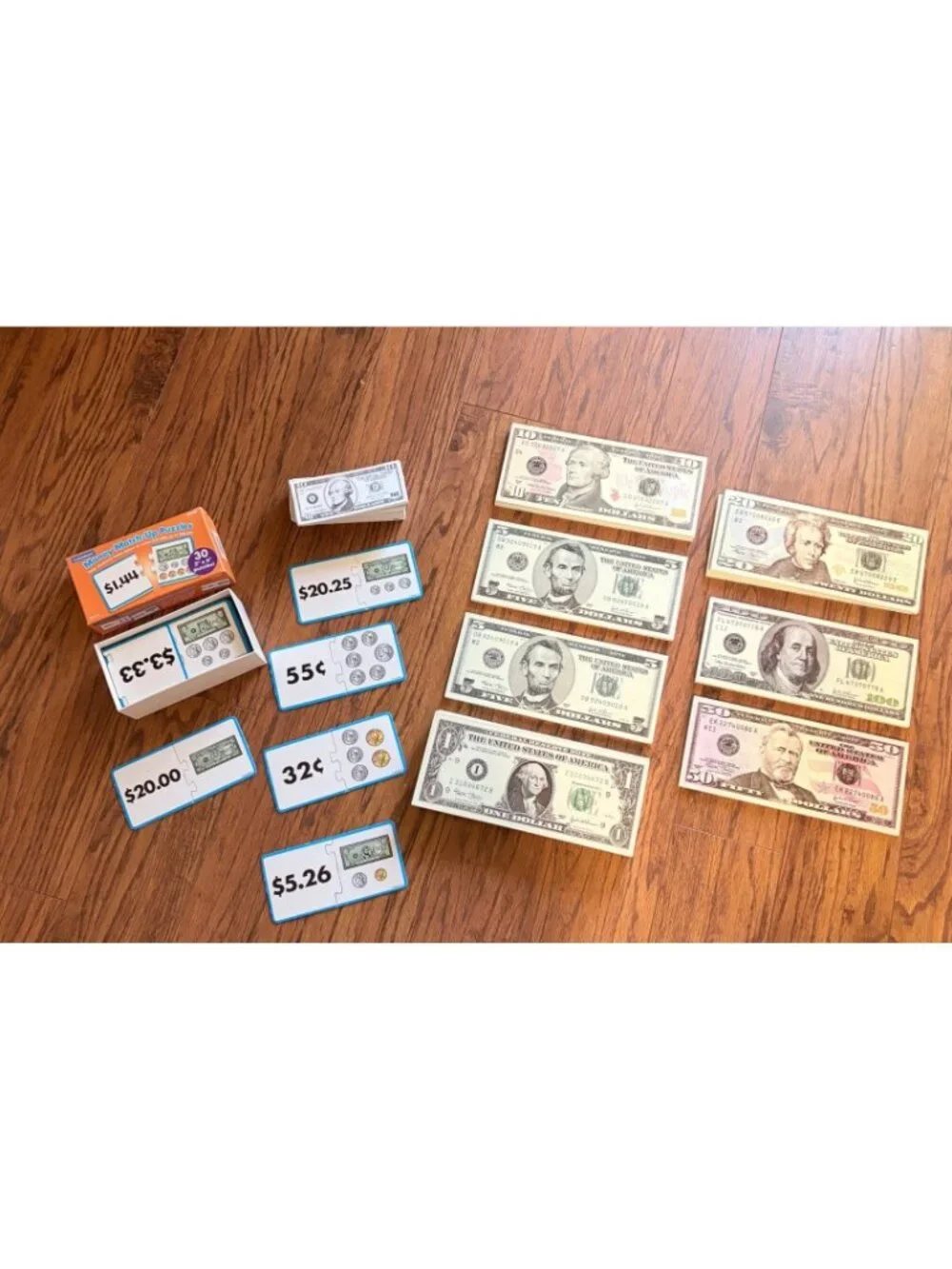 Money Match-Up Puzzles & Play Money Set For Kids Learning Financial Literacy